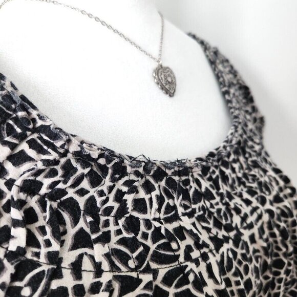 Vtg Y2K Flutter Sleeve Blouse Large Pima Cotton Modal Black White Lattice Print - Picture 7 of 14